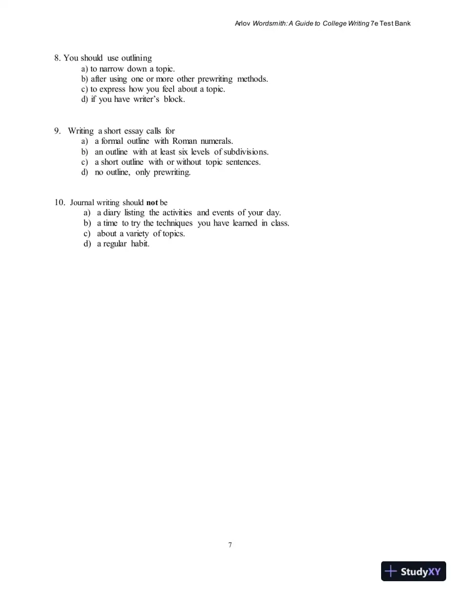 Test Bank for Wordsmith: A Guide to College Writing, 7th Edition, page 11