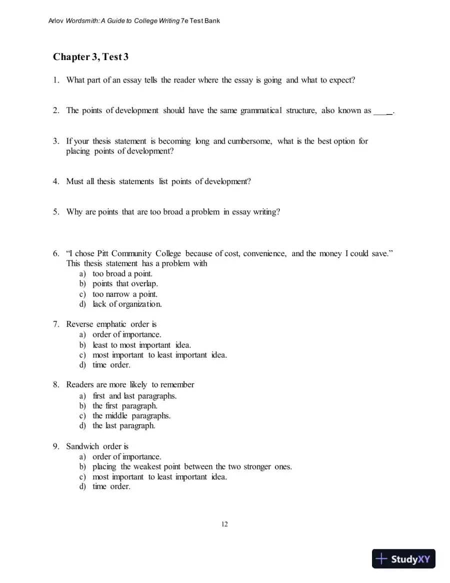 Test Bank for Wordsmith: A Guide to College Writing, 7th Edition, page 16