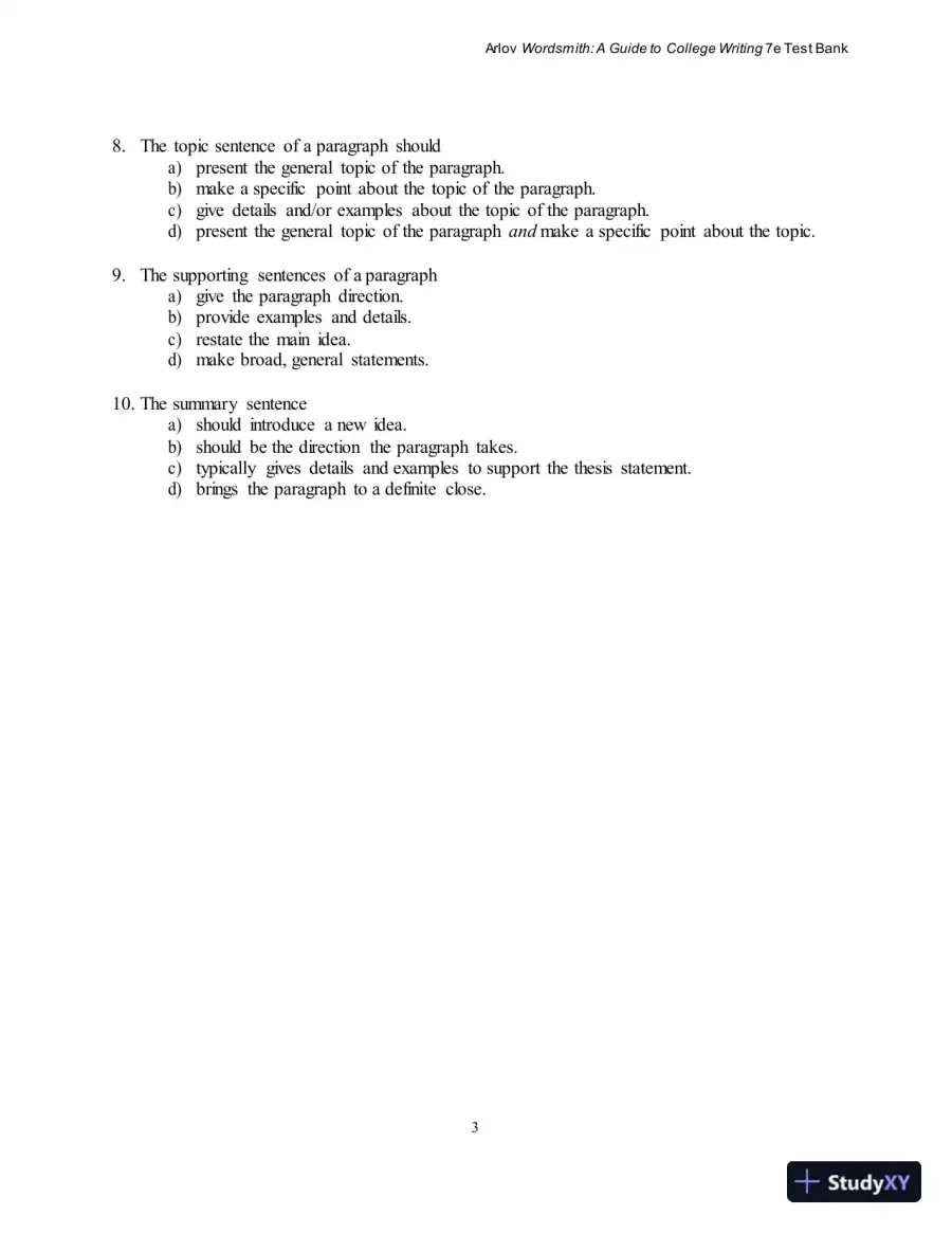 Test Bank for Wordsmith: A Guide to College Writing, 7th Edition, page 7