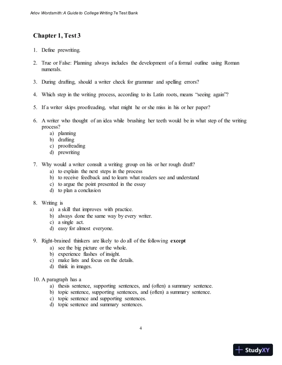Test Bank for Wordsmith: A Guide to College Writing, 7th Edition, page 8