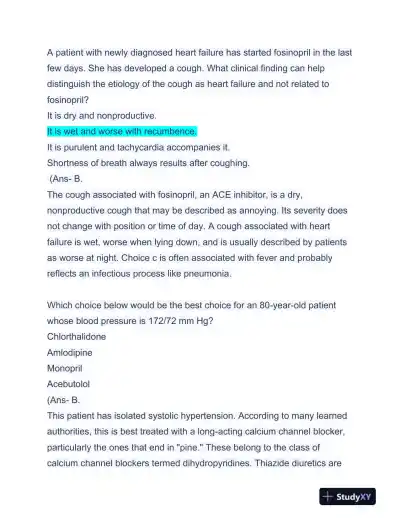 APEA Cardiovascular 3P Exam Preparation With Answers (97 Solved Questions) - Page 9 preview image