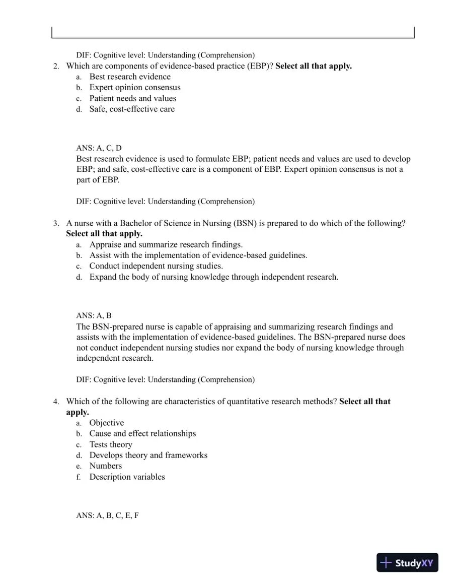 Test Bank for Understanding Nursing Research: Building an Evidence-Based Practice, 8th Edition (Chapters 1-14), page 17