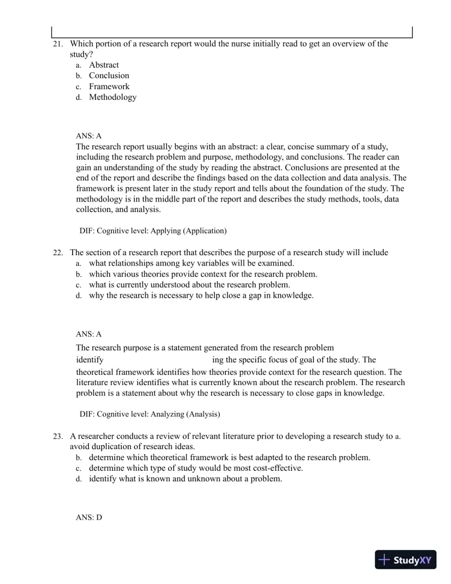 Test Bank for Understanding Nursing Research: Building an Evidence-Based Practice, 8th Edition (Chapters 1-14), page 27