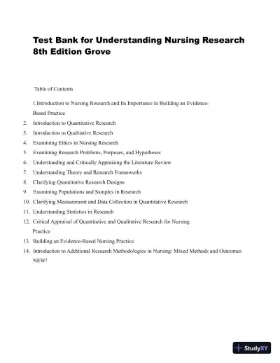 Test Bank for Understanding Nursing Research: Building an Evidence-Based Practice, 8th Edition (Chapters 1-14) - Page 3 preview image