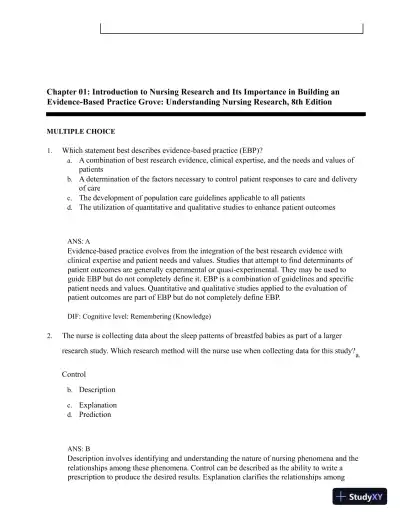 Test Bank for Understanding Nursing Research: Building an Evidence-Based Practice, 8th Edition (Chapters 1-14) - Page 4 preview image