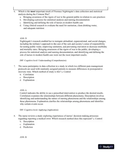 Test Bank for Understanding Nursing Research: Building an Evidence-Based Practice, 8th Edition (Chapters 1-14) - Page 7 preview image