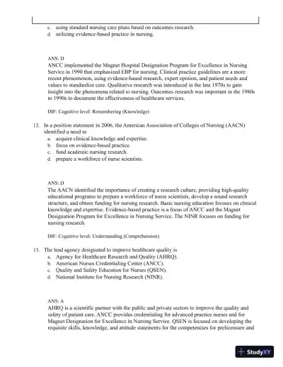 Test Bank for Understanding Nursing Research: Building an Evidence-Based Practice, 8th Edition (Chapters 1-14) - Page 9 preview image