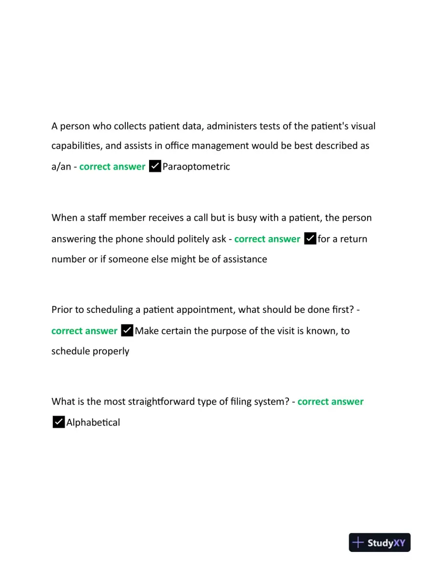 2023 CPO Paraoptometric Certification Exam With Answers (320 Solved Questions), page 4