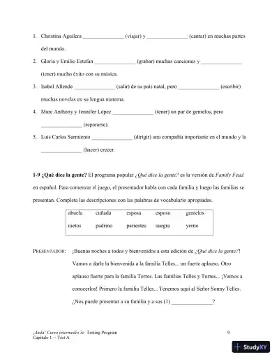 Test Bank for ¡Anda! Curso intermedio, 3rd Edition - Page 10 preview image