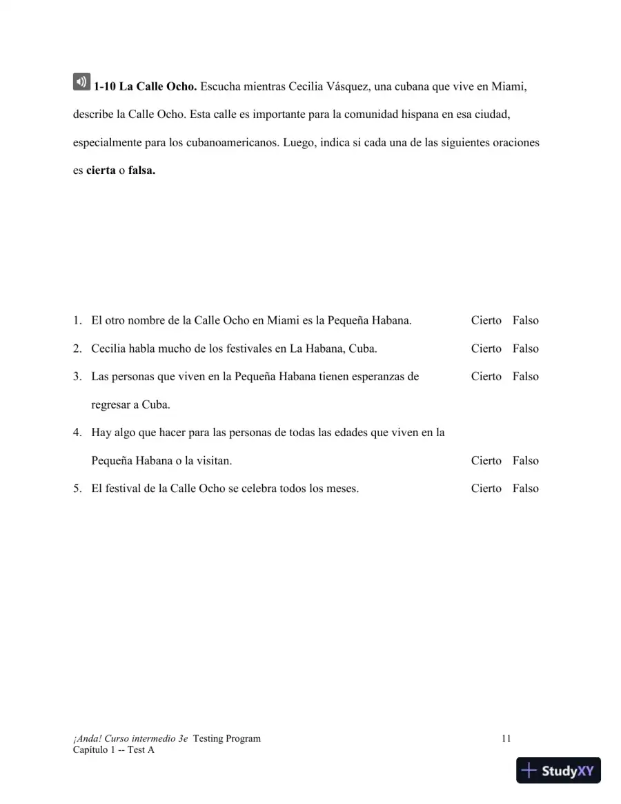 Test Bank for ¡Anda! Curso intermedio, 3rd Edition, page 12