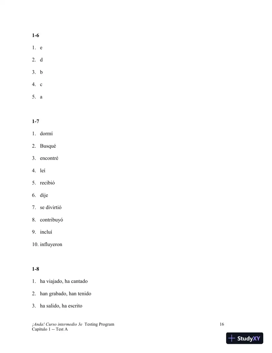 Test Bank for ¡Anda! Curso intermedio, 3rd Edition, page 17
