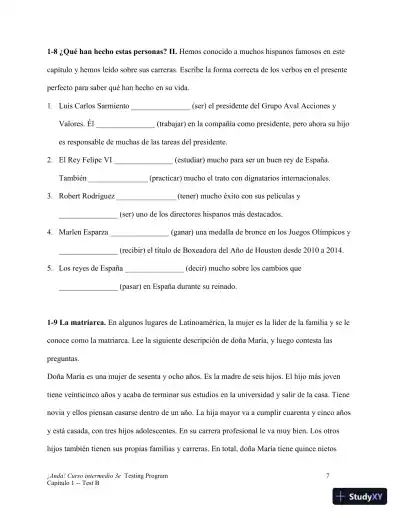 Test Bank for ¡Anda! Curso intermedio, 3rd Edition - Page 26 preview image