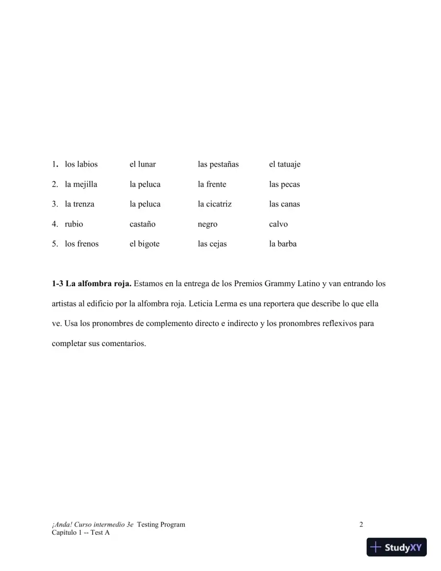 Test Bank for ¡Anda! Curso intermedio, 3rd Edition, page 3