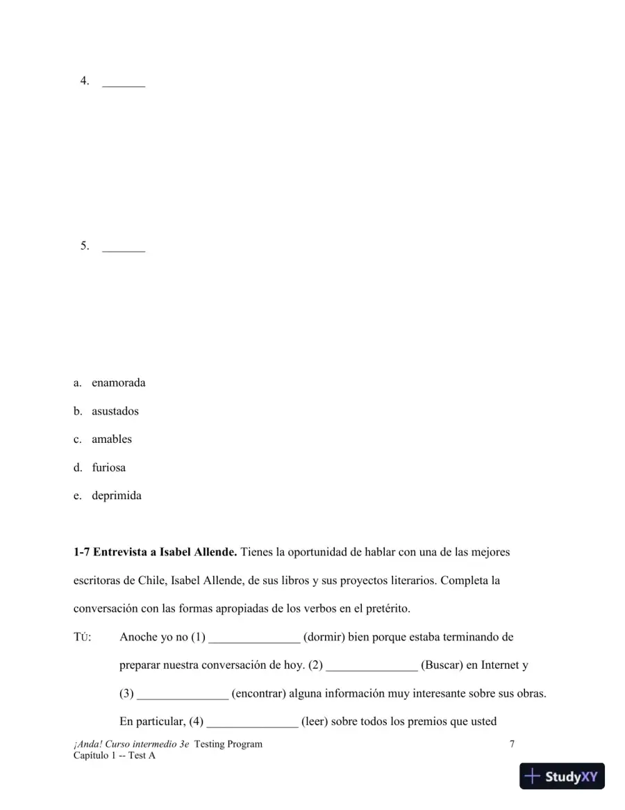 Test Bank for ¡Anda! Curso intermedio, 3rd Edition, page 8