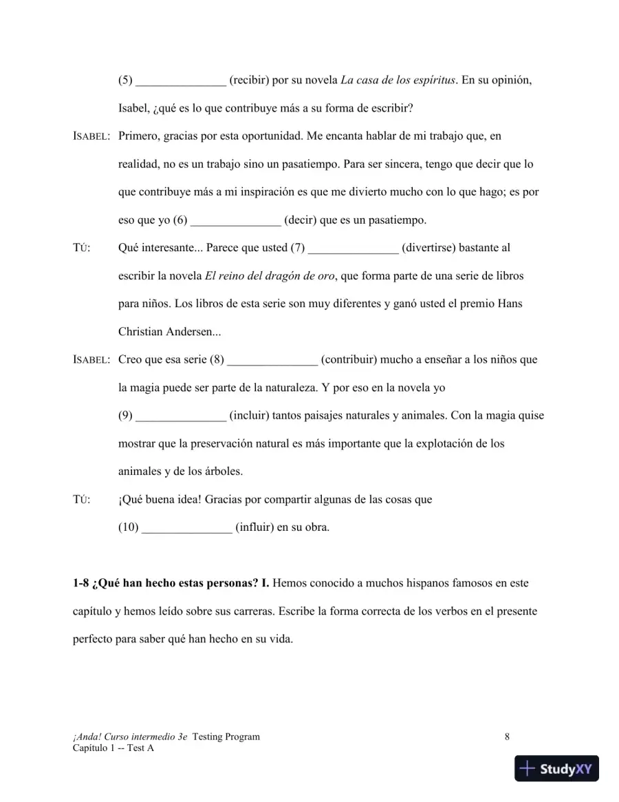 Test Bank for ¡Anda! Curso intermedio, 3rd Edition, page 9