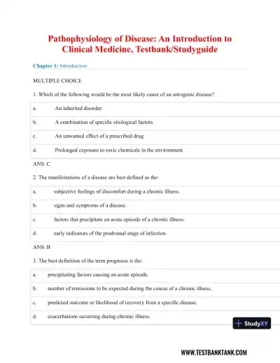 Test Bank For Pathophysiology of Disease: An Introduction to Clinical Medicine, 8th Edition - Page 1 preview image