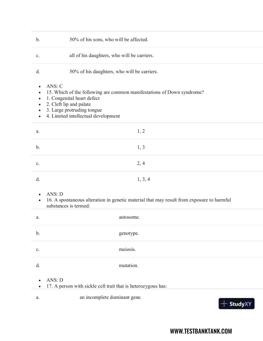 Test Bank For Pathophysiology of Disease: An Introduction to Clinical Medicine, 8th Edition, page 18