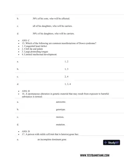 Test Bank For Pathophysiology of Disease: An Introduction to Clinical Medicine, 8th Edition - Page 18 preview image