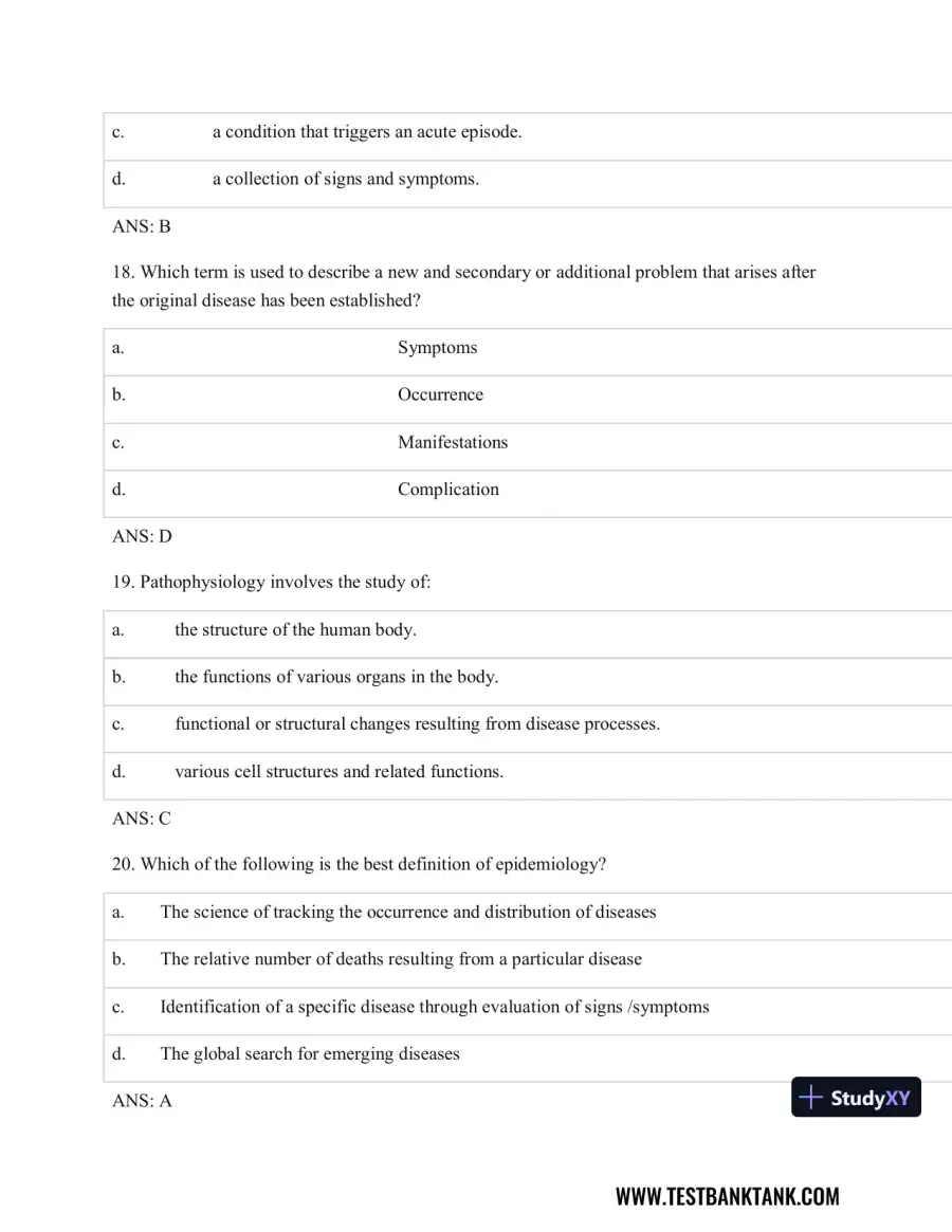 Test Bank For Pathophysiology of Disease: An Introduction to Clinical Medicine, 8th Edition, page 7