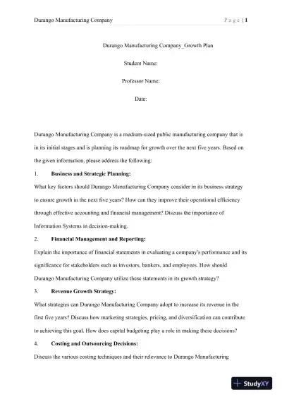 Strategic Growth and Financial Management Plan for Durango Manufacturing Company - Page 1 preview image