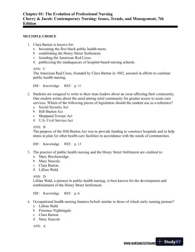 Test Bank For Contemporary Nursing: Issues, Trends, And Management, 7th Edition - Page 1 preview image