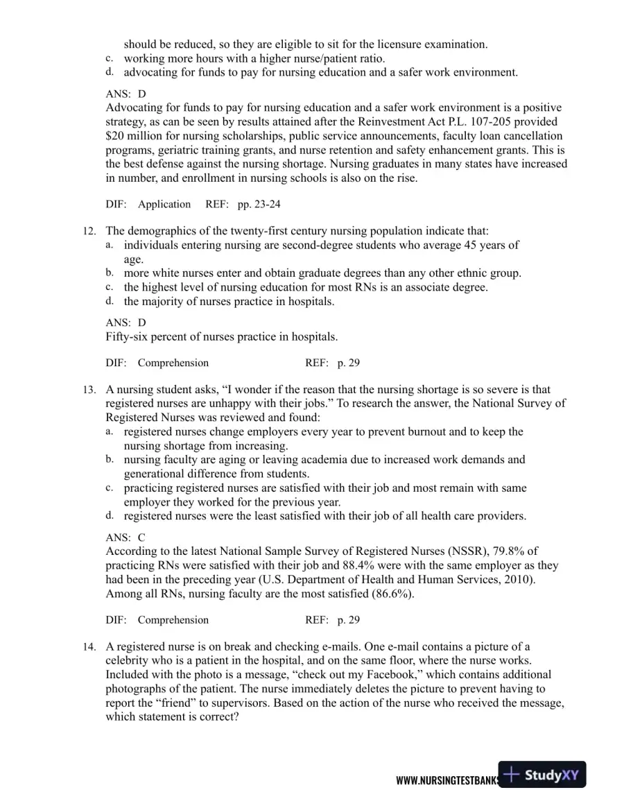 Test Bank For Contemporary Nursing: Issues, Trends, And Management, 7th Edition, page 12