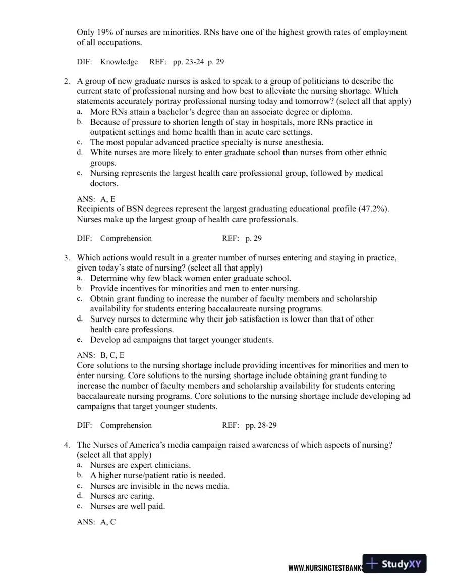 Test Bank For Contemporary Nursing: Issues, Trends, And Management, 7th Edition, page 15