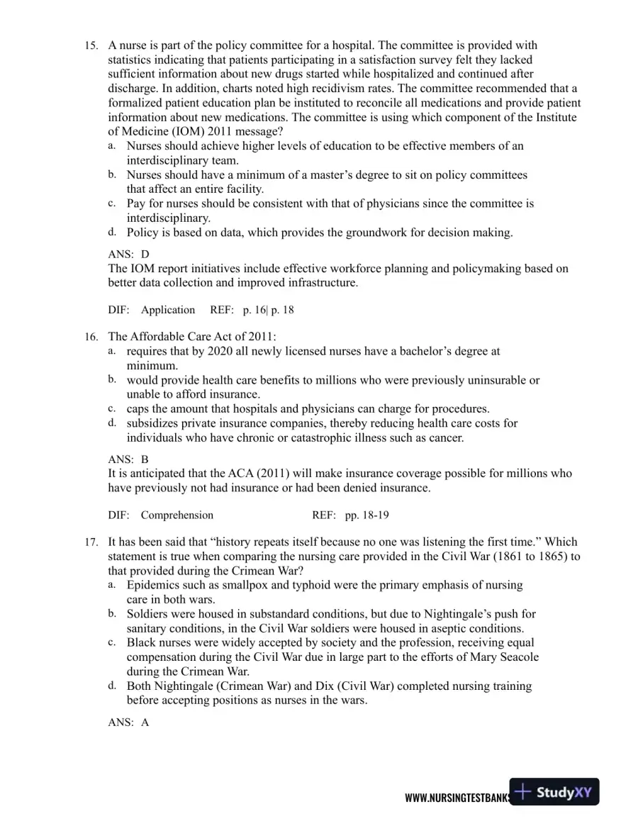 Test Bank For Contemporary Nursing: Issues, Trends, And Management, 7th Edition, page 6