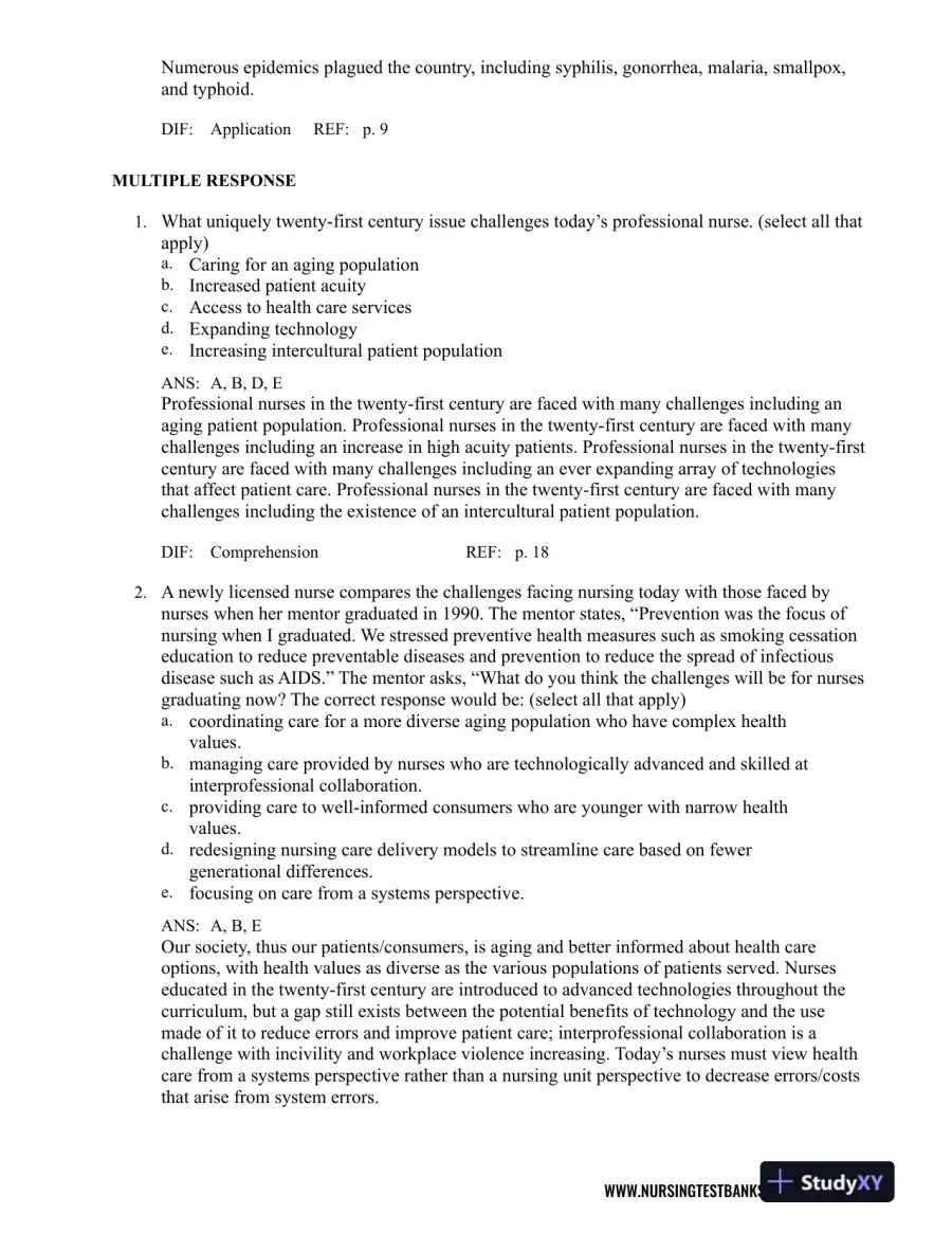 Test Bank For Contemporary Nursing: Issues, Trends, And Management, 7th Edition, page 7