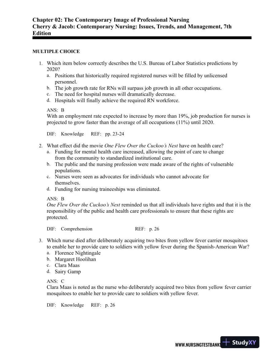 Test Bank For Contemporary Nursing: Issues, Trends, And Management, 7th Edition, page 9