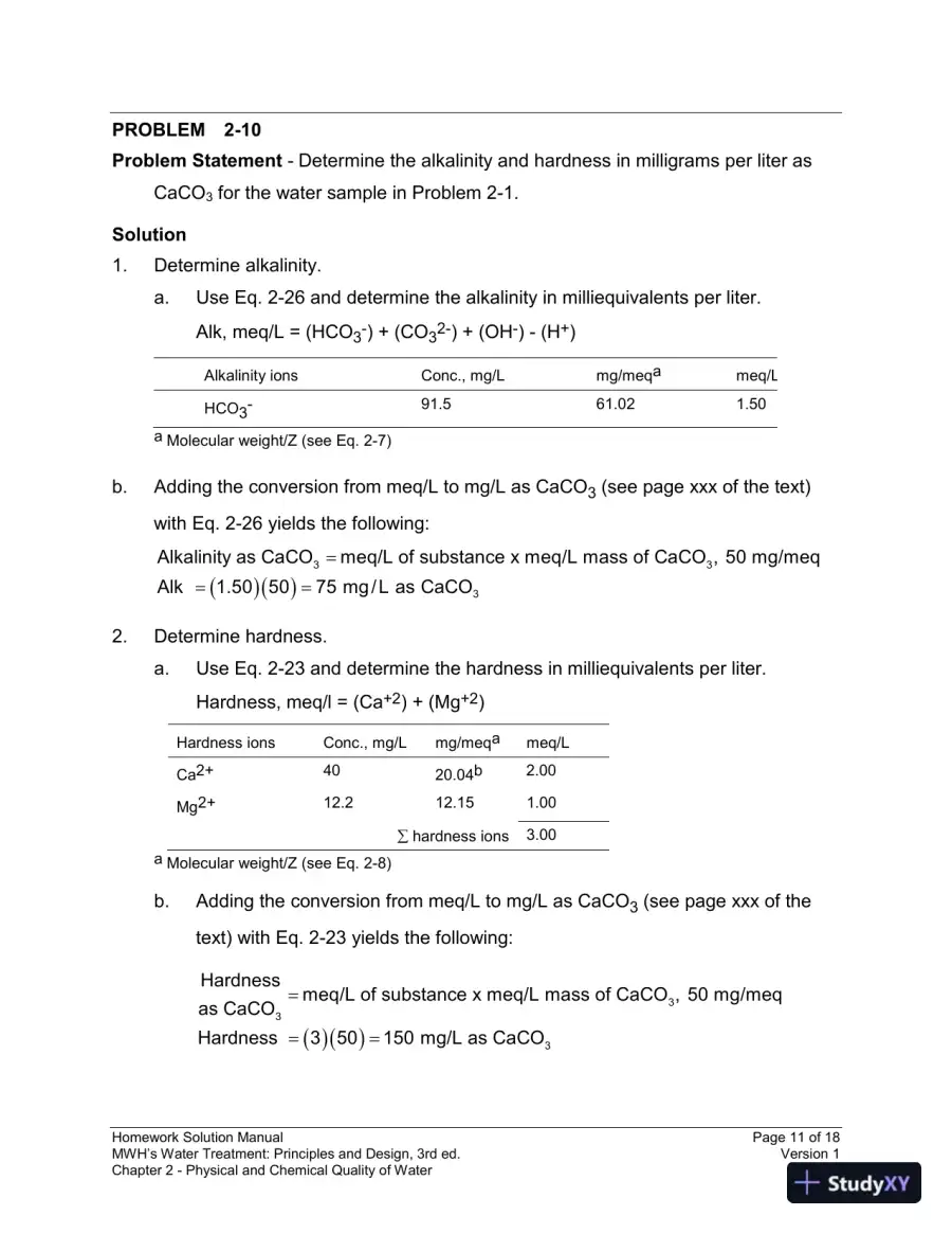 Solution Manual for MWH's Water Treatment: Principles and Design, 3rd Edition, page 12