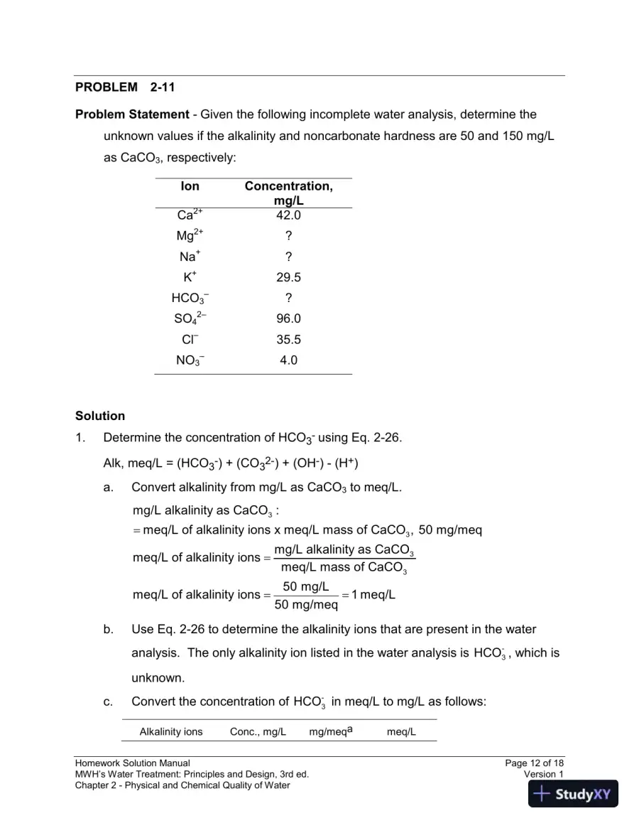 Solution Manual for MWH's Water Treatment: Principles and Design, 3rd Edition, page 13