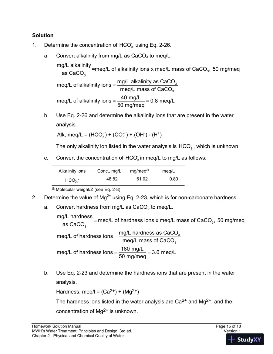 Solution Manual for MWH's Water Treatment: Principles and Design, 3rd Edition, page 16