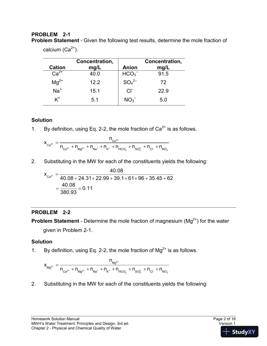 Solution Manual for MWH's Water Treatment: Principles and Design, 3rd Edition, page 3