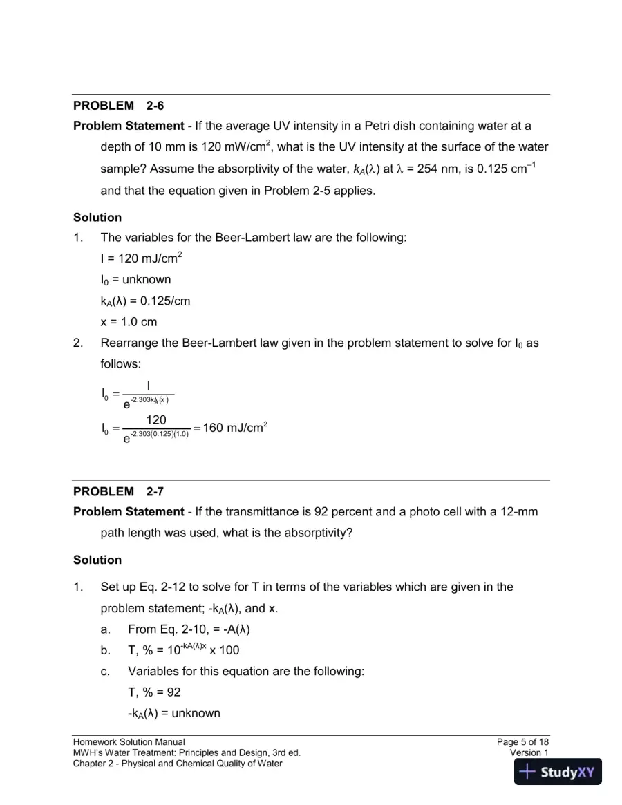 Solution Manual for MWH's Water Treatment: Principles and Design, 3rd Edition, page 6