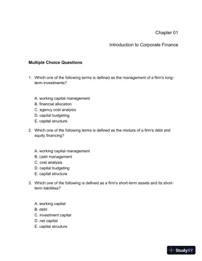 Test Bank For Fundamentals Of Corporate Finance Standard Edition, 10th Edition - Page 1 preview image