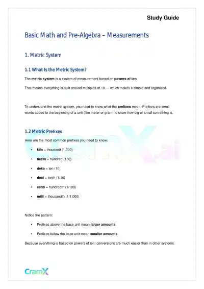 Basic Math and Pre-Algebra - Measurements - Page 1 preview image