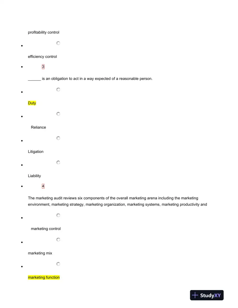 Marketing Strategy and Audit Concepts: Multiple Choice Assessment, page 3