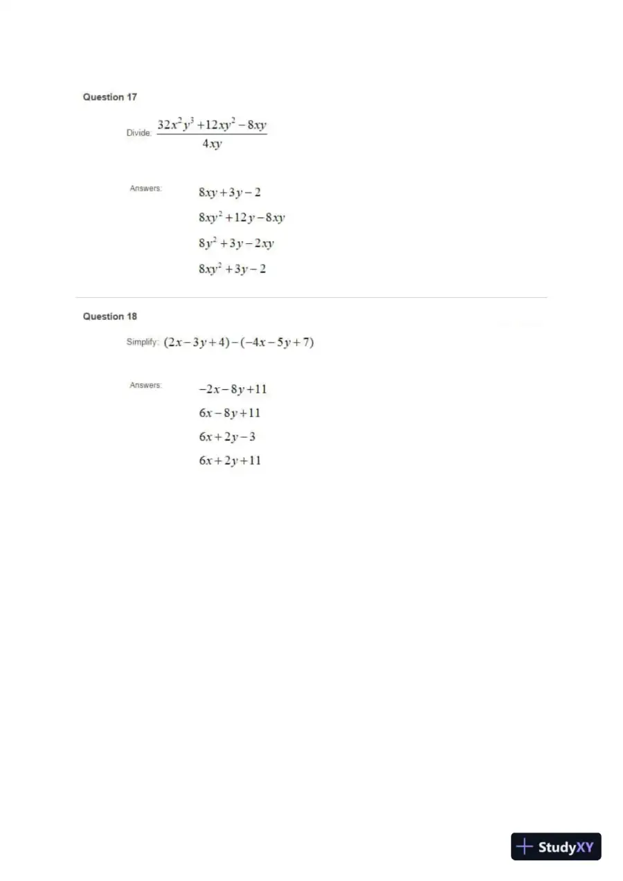 Liberty University INFT 101 Placement Test � Math Part 1 Correct Answers, page 9