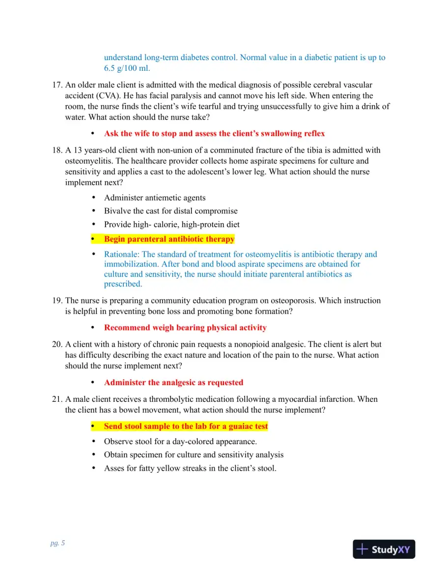 HESI PN Clinical Analysis Exit Exam Version 3 With Answers (100 Solved Questions), page 6