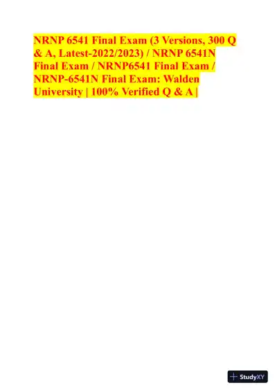 2022-2023 NRNP6541 Final Exam (3 Versions) with Answers (200 Solved Questions) - Page 1 preview image