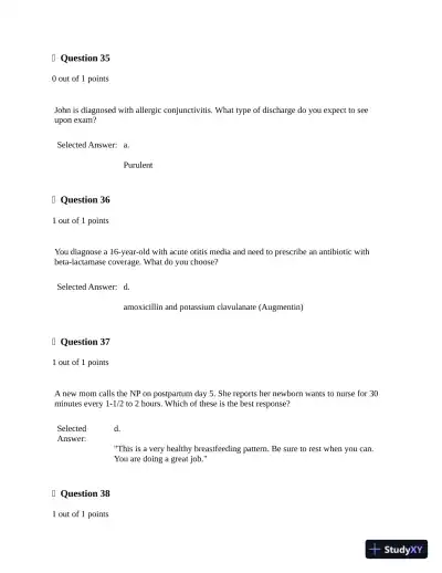 2022-2023 NRNP6541 Final Exam (3 Versions) with Answers (200 Solved Questions) - Page 14 preview image