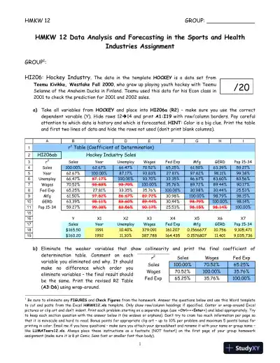 HMKW 12 Data Analysis and Forecasting in the Sports and Health Industries Assignment - Page 1 preview image