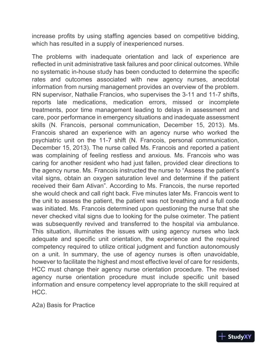 Challenges and Implications of Using Agency Nurses: A Case Study of Holliswood Care Center, page 4