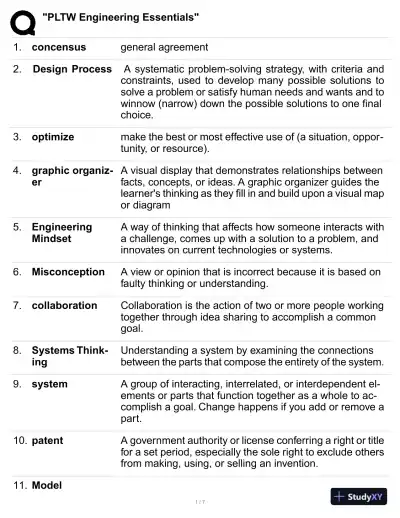 PLTW Engineering Essentials Practice Exam with Answers (69 Solved Questions) - Page 1 preview image