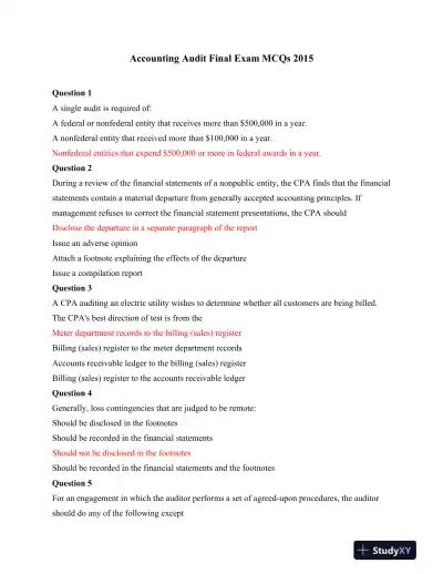 Accounting Audit Final Exam MCQs 2015 - Page 1 preview image
