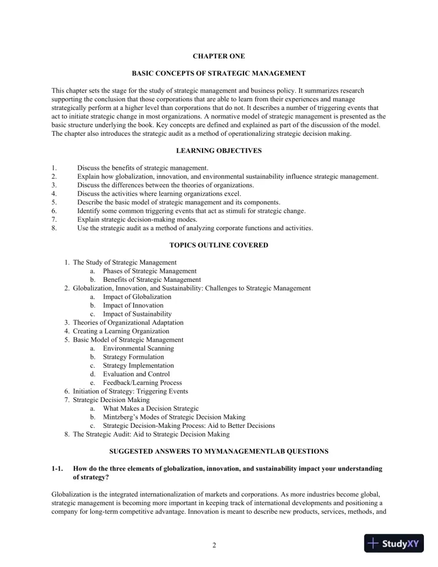 Concepts in Strategic Management and Business Policy: Globalization, Innovation and Sustainability, 15th Edition Solution Manual, page 10