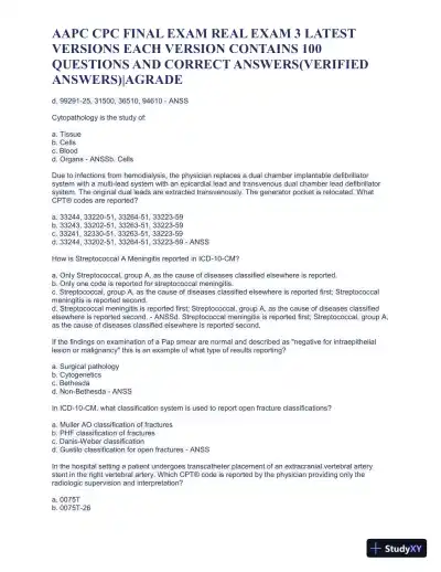 AAPC CPC Final Exam Real Exam 3 Latest Versions with Answers (100 Solved Questions) - Page 11 preview image