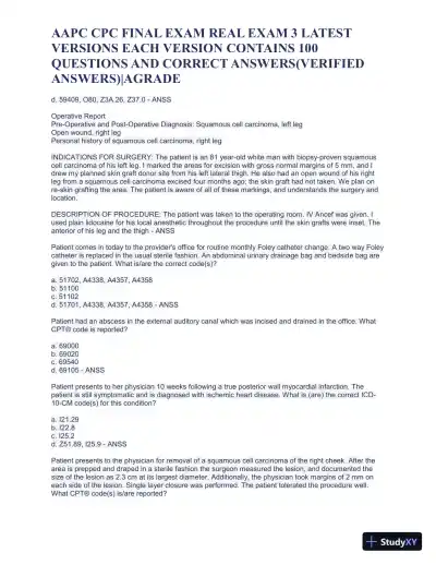 AAPC CPC Final Exam Real Exam 3 Latest Versions with Answers (100 Solved Questions) - Page 13 preview image