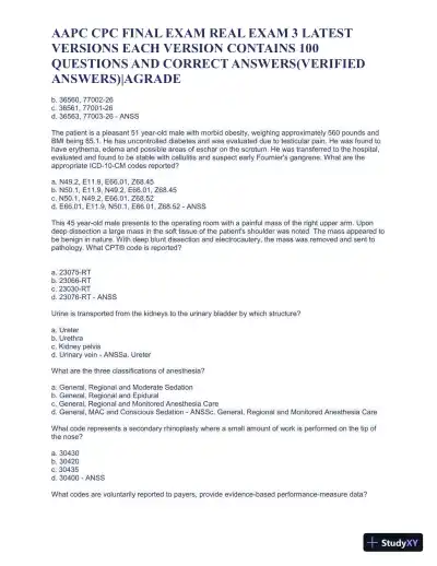 AAPC CPC Final Exam Real Exam 3 Latest Versions with Answers (100 Solved Questions) - Page 15 preview image